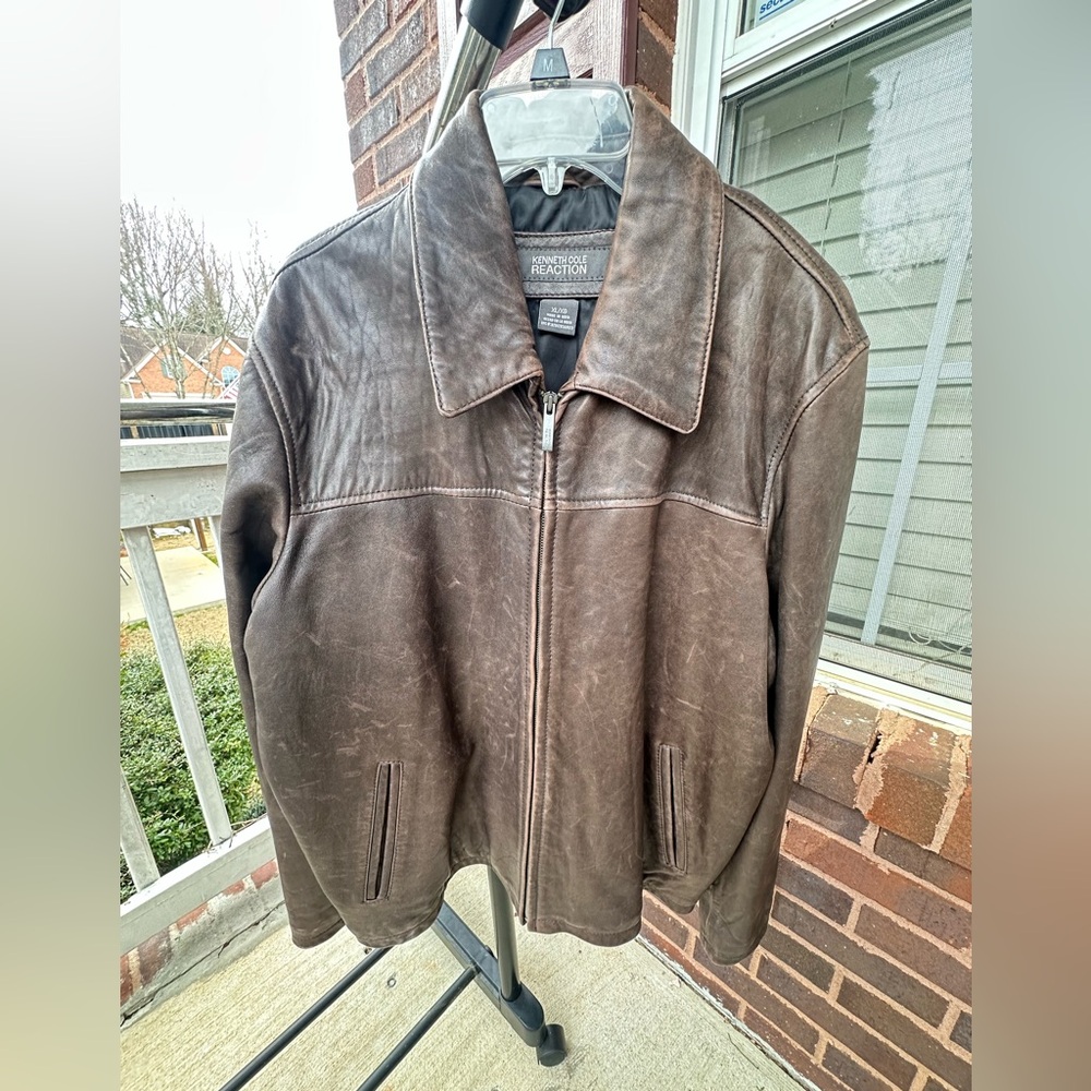 Kenneth Cole Reaction Men's Leather Jacket, Brown, Size XL, Heavy